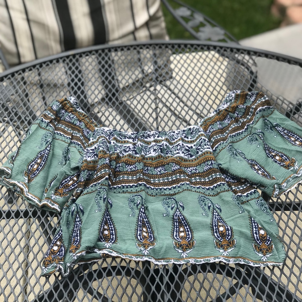 Teal, boho, off the shoulder top